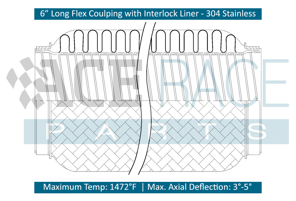 4 ID Exhaust Flex Pipe 6 Length Stainless Steel Coupling Interlock